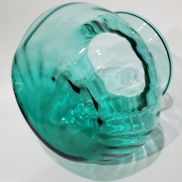 Vntg 5" Peacock Turquoise Optic Swirl Squat Vase - Picture 7 of 13